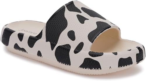 Thick Sole Pillow Slippers for Women Mens Slides, Cow
