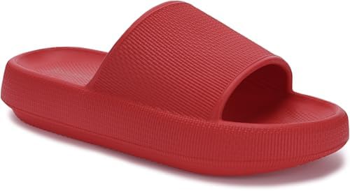 Thick Sole Pillow Slippers for Women Mens Slides, Red