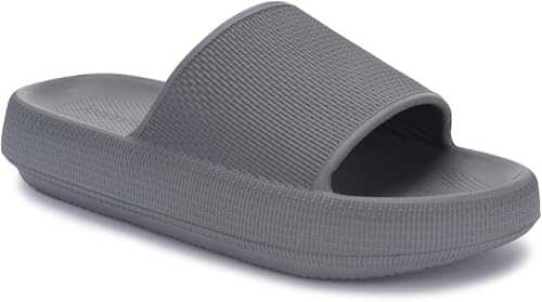 Thick Sole Slides for Women Men Pillow Slippers, Grey