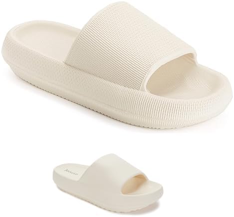 Unisex Pillow Slippers Arch Support Slides House Shoes, Beige