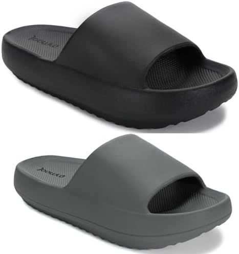 Unisex Pillow Slippers Arch Support Slides House Shoes, Black and Grey