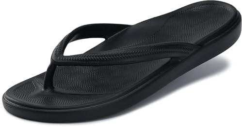 Women's Flip Flops Arch Support Toe Post Sandals, Black