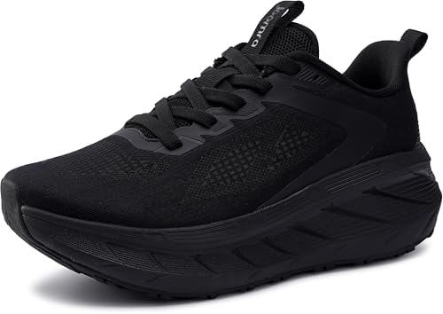 Women's Wide Toe Box Tennis Shoes Thick Sole, Black