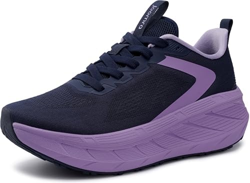 Women's Wide Toe Box Tennis Shoes Thick Sole, Dark Blue