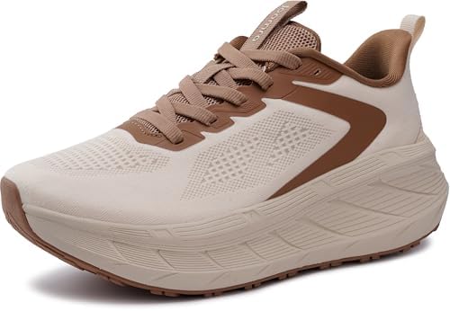Women's Wide Toe Box Tennis Shoes Thick Sole, Khaki