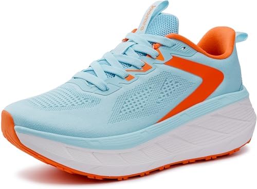 Women's Wide Toe Box Tennis Shoes Thick Sole, Light Blue